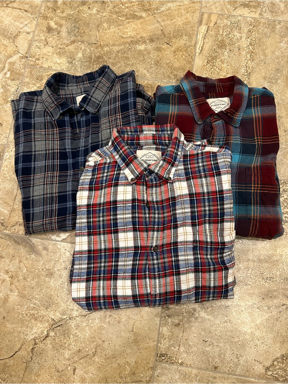 St. John's Bay Men's Plaid Button-Down Shirts - Navy, Burgundy & White Plaids